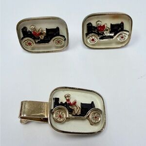 Vintage Swank Model-T antique car cuff links and tie bar set